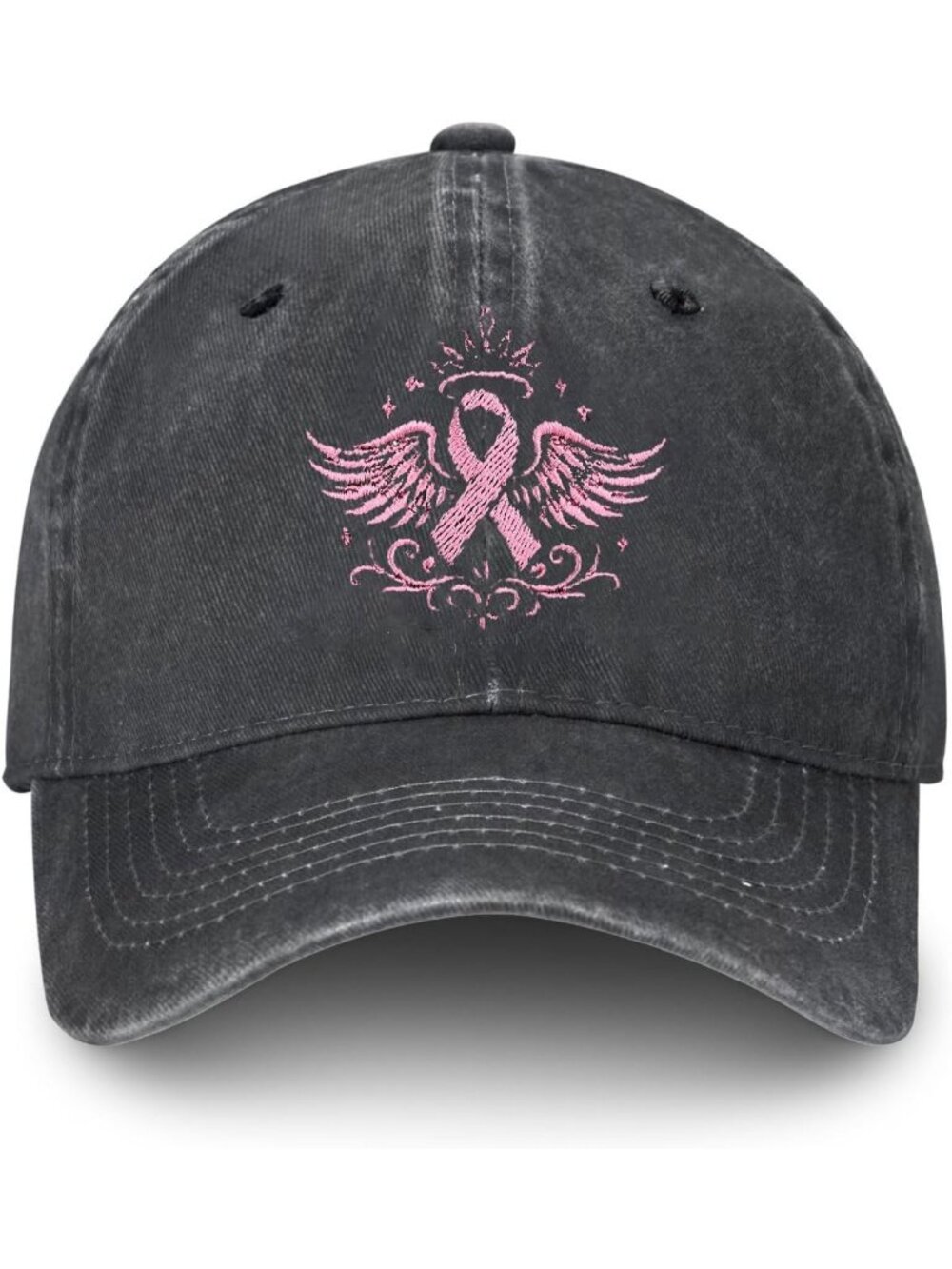 Unisax Breast Cancer Polyester Embroidered Adjustable Washed Denim Baseball Hat